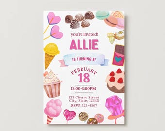 Editable | Sweet Treats Kids Birthday Party Invitation | candy and desserts theme