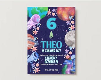 Editable - Outer Space Birthday Invitation – Printable or Printed Cards | Personalized Planet Party Invite