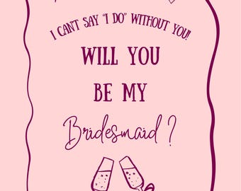Editable | Girly Bridesmaid Proposal Card | pink bows theme