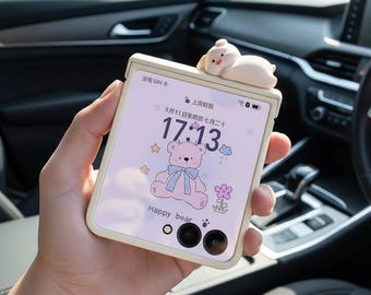 Bear Ears Phone Case for Samsung Galaxy Z Flip 7 6 5 4 3 Hinge Protection