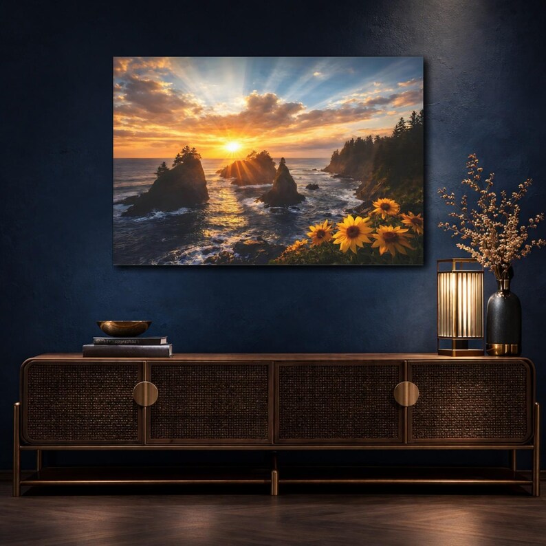 Sunflowers by a Coastal Sunset - Canvas Wall Art Print - Etsy