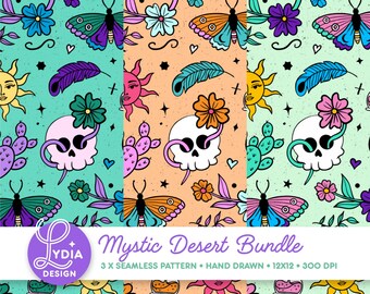Mystic Desert Bundle Naadloos Patroonpakket: Hemelse Heksenachtige Boho Esthetiek | Digitaal Papier Stoffen Ontwerp PNG Commercieel Gebruik