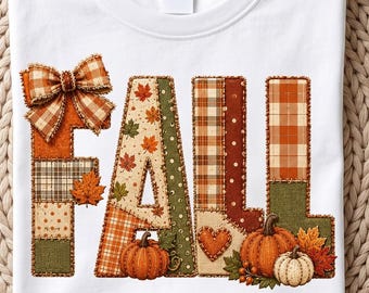Trendy Preppy Fall Patchwork Letters Floral Pumpkin Bow PNG | Cozy Season Shirt  Design | Autumn  Sublimation |Thanksgiving Digital Download