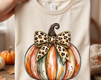 Trendy Fall coquette bow Pumpkin leopard PNG  Cozy Season shirt Mom Design boho Autumn Sublimation gift preppy thanksgiving Digital Download