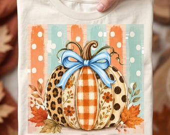 Trendy Striped Preppy Fall Floral Pumpkin Bow PNG | Cozy Season Shirt  Design | Coquette Autumn  Sublimation | Thanksgiving Digital Download