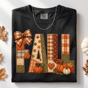 Trendy Preppy Fall Patchwork Letters Floral Pumpkin Bow PNG | Cozy Season Shirt  Design | Autumn  Sublimation |Thanksgiving Digital Download