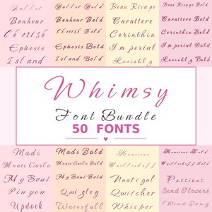 50 Thin Whimsy Calligraphy Font Bundle, Elegant Signature Script Fonts, Bouncy Handwritten Fonts for Wedding, Branding, TTF, WOFF,WOFF2,Svg