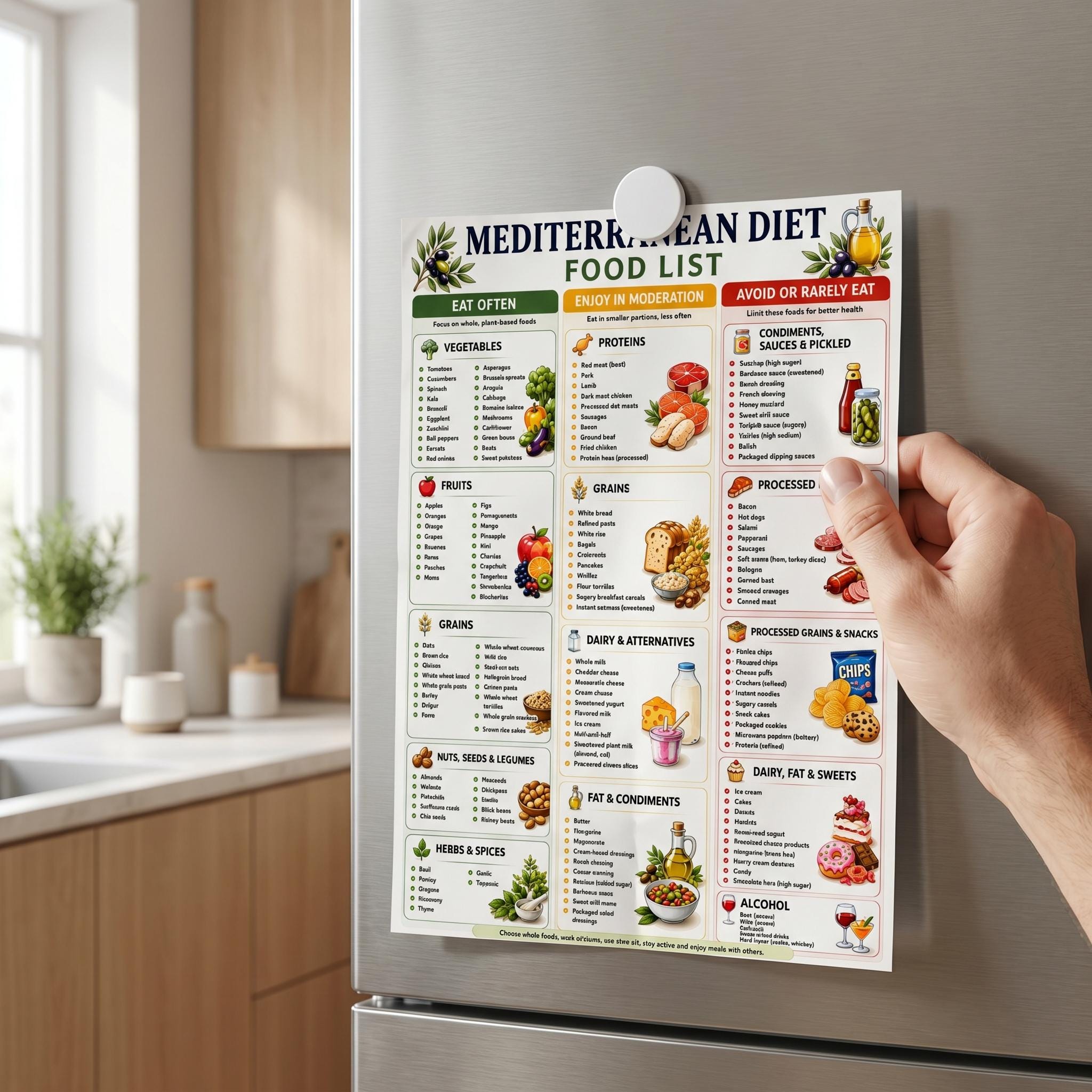 Mediterranean Diet Food List Printable | Heart Healthy Meal Plan for ...