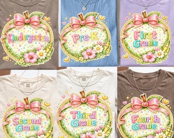 kawaii Teacher Apple PNG bundle, coquette back to school shirt , first day of school, kindergarten, Pre-k to 4th Grade Boy Girl Sublimation
