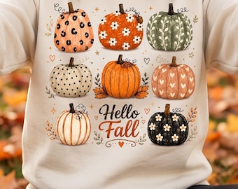 Trendy hello Fall whimsical cottagecore Pumpkin leopard PNG Cozy Season shirt Mom Design boho Autumn Sublimation gift thanksgiving farmhouse