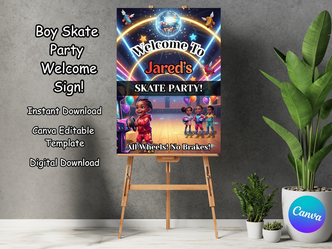 Roller Rink Skate Rentals Sign Skate Party Welcome Sign Boy, Roller Skating Birthday Sign, Editable ...