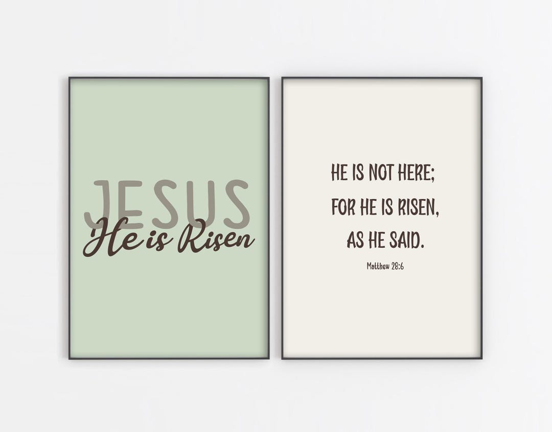 He is Risen Wall Art Set, Matthew 28:6 Bible Verse Printable, Neutral ...