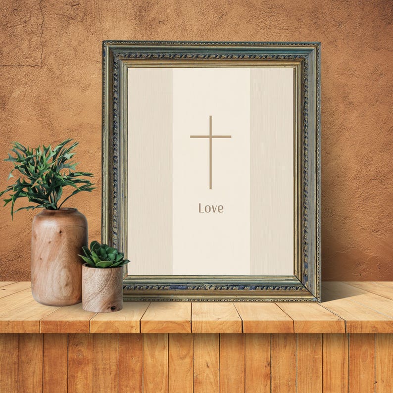 Love Christian Cross Wall Art Printable, Minimalist Faith Wall Art ...