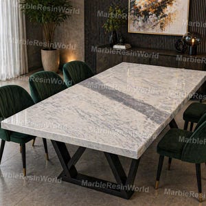 White Marble Dining Table Rectangular Marble Table Luxury Stone Dining Table, Modern Marble Kitchen Table Contemporary Dining Room Furniture