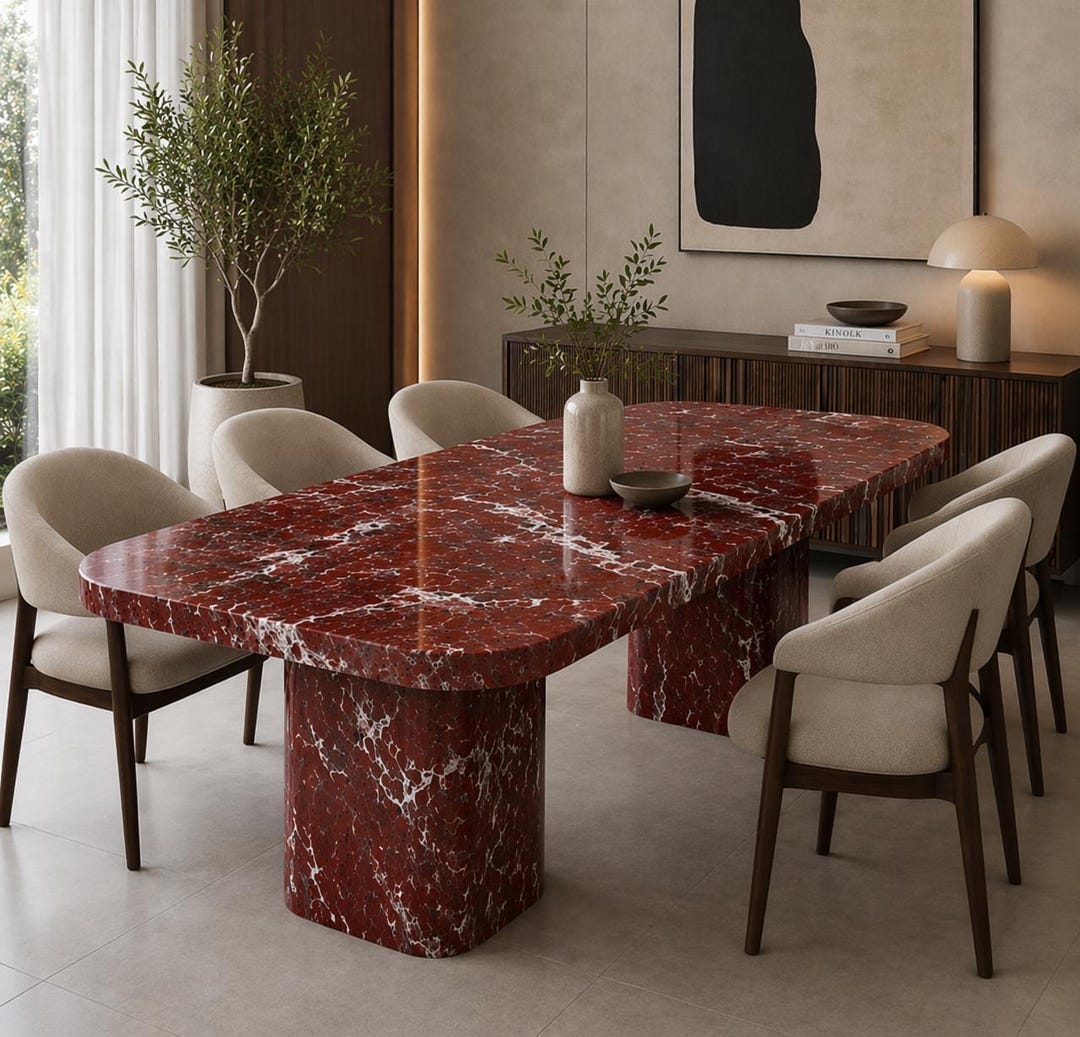 Handcrafted Red Marble Dining Table Luxury Natural Stone Dining Table ...
