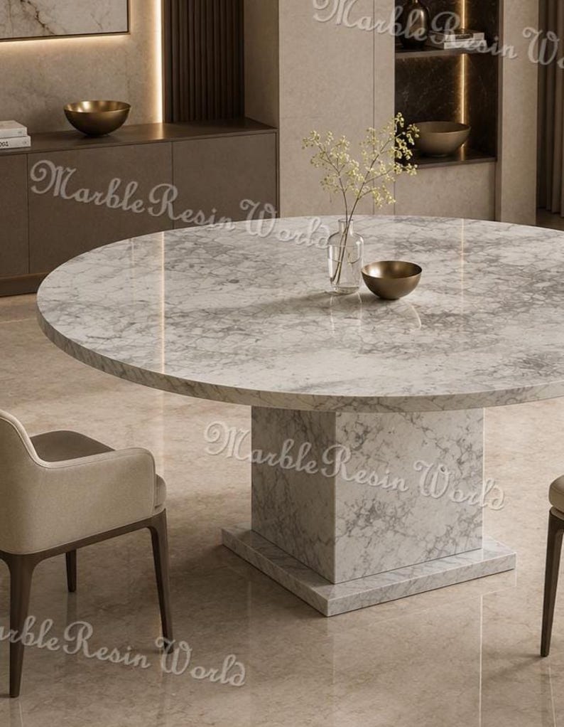 White Marble Round Dining Table – Modern Pedestal Base Table – Elegant ...