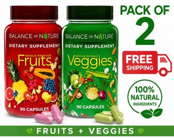 2 Pack, 180 Fruits and 180 Veggies Whole Food Supplement with Superfood Sealed