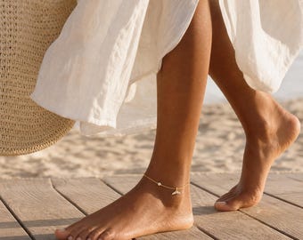 Mermaid Tail Anklet, 925 Sterling Silver CZ Ocean Anklet, Dainty Mermaid Jewelry, Gold Plated or Silver Ankle Bracelet