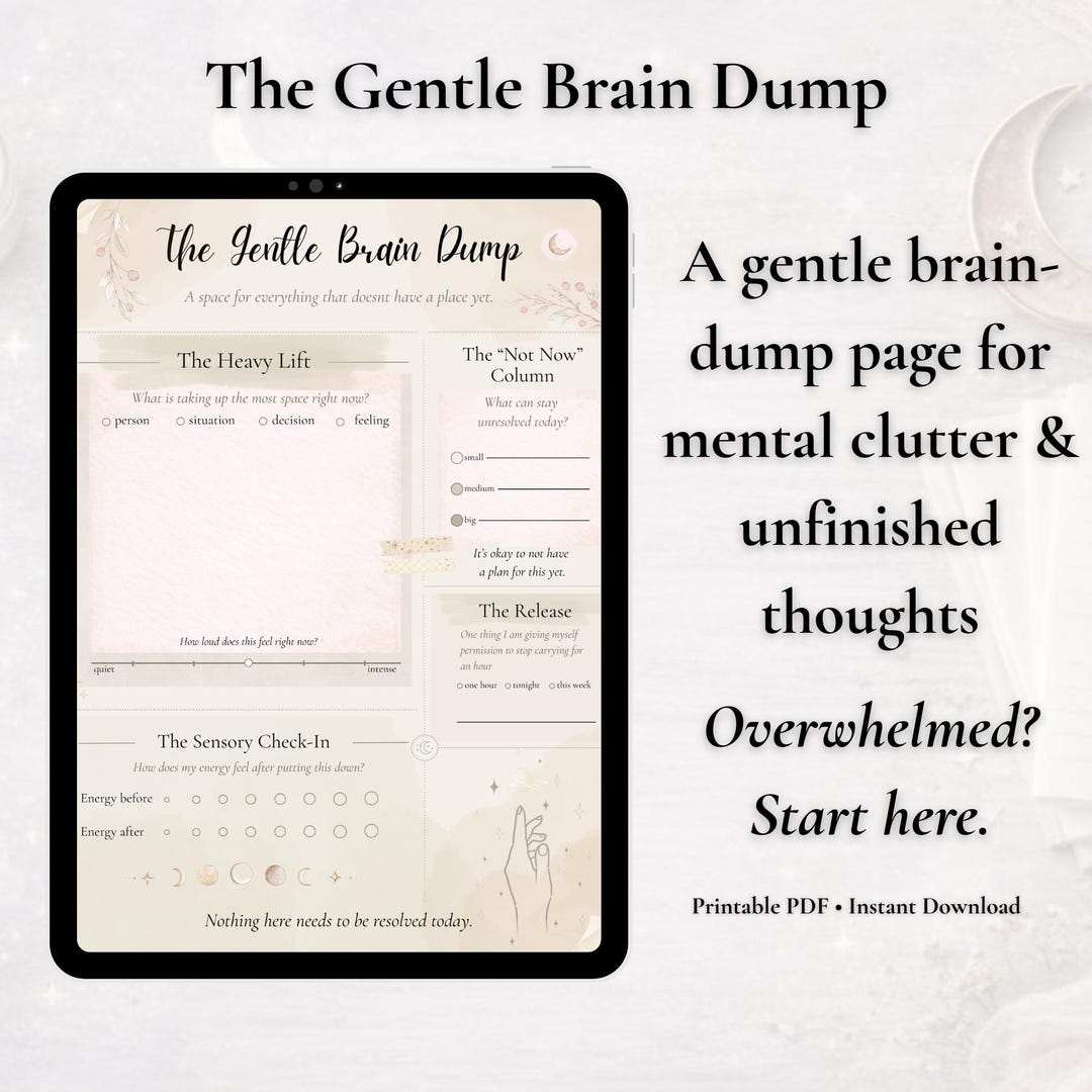 Gentle Brain Dump Printable | Overwhelm & Overthinking Reset | Not a To ...