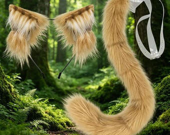 Orange Tabby Cat Ears Tail Set, Fluffy Plush Headband, Kawaii Neko Cosplay Accessory, Anime Convention & Halloween Costume Prop