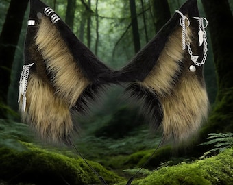 Anubis Jackal Ears Headband - Handmade Faux Fur Cosplay Wolf Ears, Realistic Kemonomimi Hairband for Halloween & Anime Convention