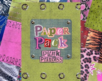 Junk Journal Paper Pack Punk Princess, 30 PCS Pattern Background Sheets, 5.5x8.5 Animal Print Paper, Scrapbook Material, Pattern Paper