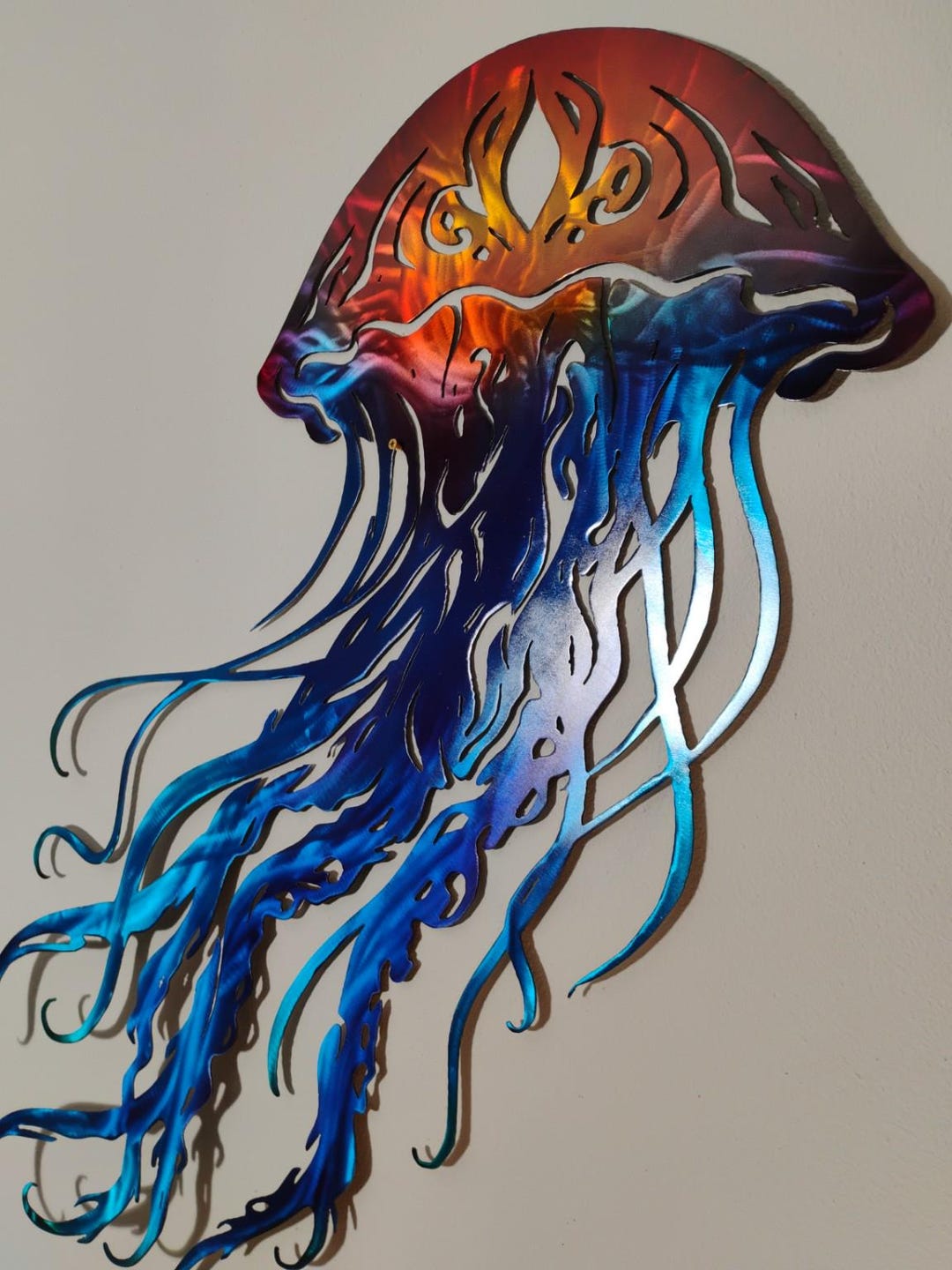 Jellyfish Metal Wall Art – Handcrafted Ocean Decor in Blue, Teal & Fire ...