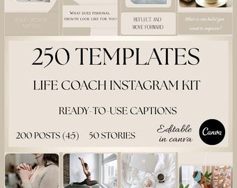 250 Instagram-mallar för coacher Canva redigerbara inlägg och berättelser-paket