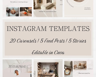 Instagram-innehållsmallar för småföretag | Minimalistiskt Canva-paket | Inlägg, karuseller och videobilder