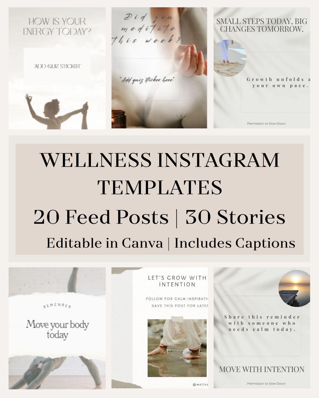 Wellness Instagram Templates Bundle – 50 Posts/stories, Minimal Canva ...