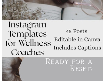 Instagram-mallar för Wellness Coach | 45 inlägg, bildtexter (redigerbara i Canva)