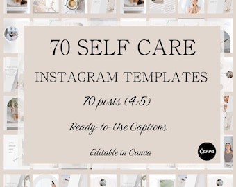 70 Instagram-mallar för egenvård i Canva | Mallar för hälsoinlägg för coacher
