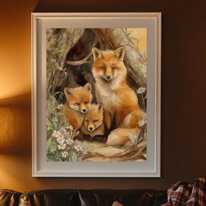 Fox Nest Art - Whimsical Fox Family Nesting in Minnesota Woods