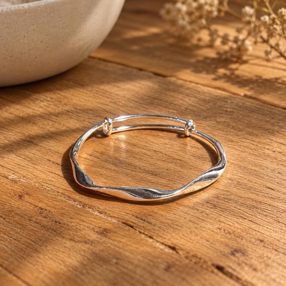 925 Sterling Silver Bangle Bracelet | Mobius Bracelet for Women | Adjustable Bangle Bracelet | Wedding Bangle Bracelet | Silver Bangle