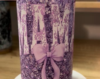Mama Glitter Tumbler | Purple Mama Cup with Bow | Suspended Glitter Drink Tumbler | Cute Mom Gift | Handmade Sparkle Cup