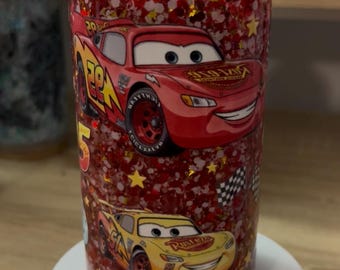 Race Car Inspired Tumbler | Cartoon Race Car Cup | Kids Racing Car Tumbler | Handmade Tumbler | McQueen Inspired Cup