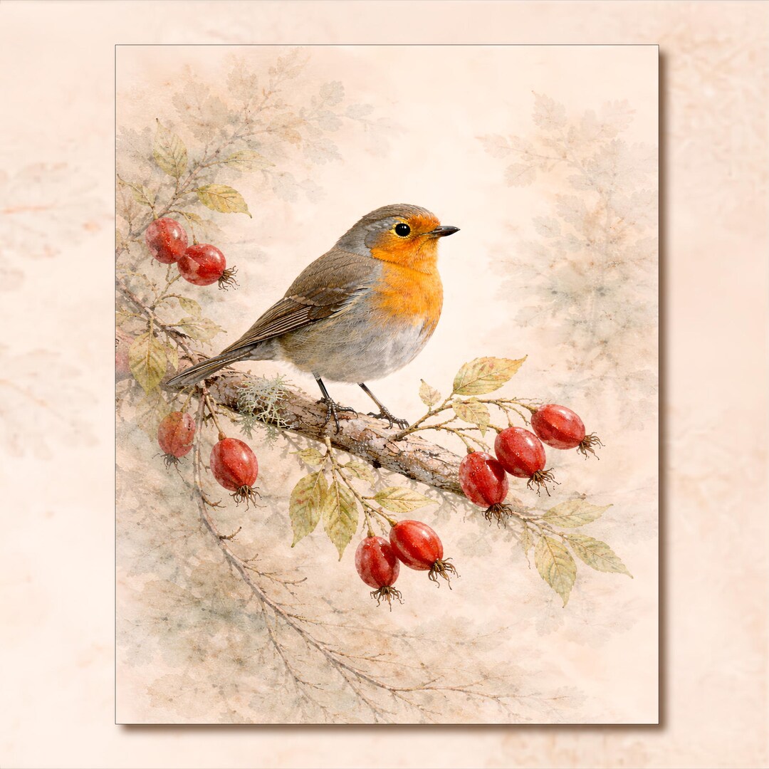 Robin Bird Print – Botanical Bird Illustration | Printable Wall Art ...