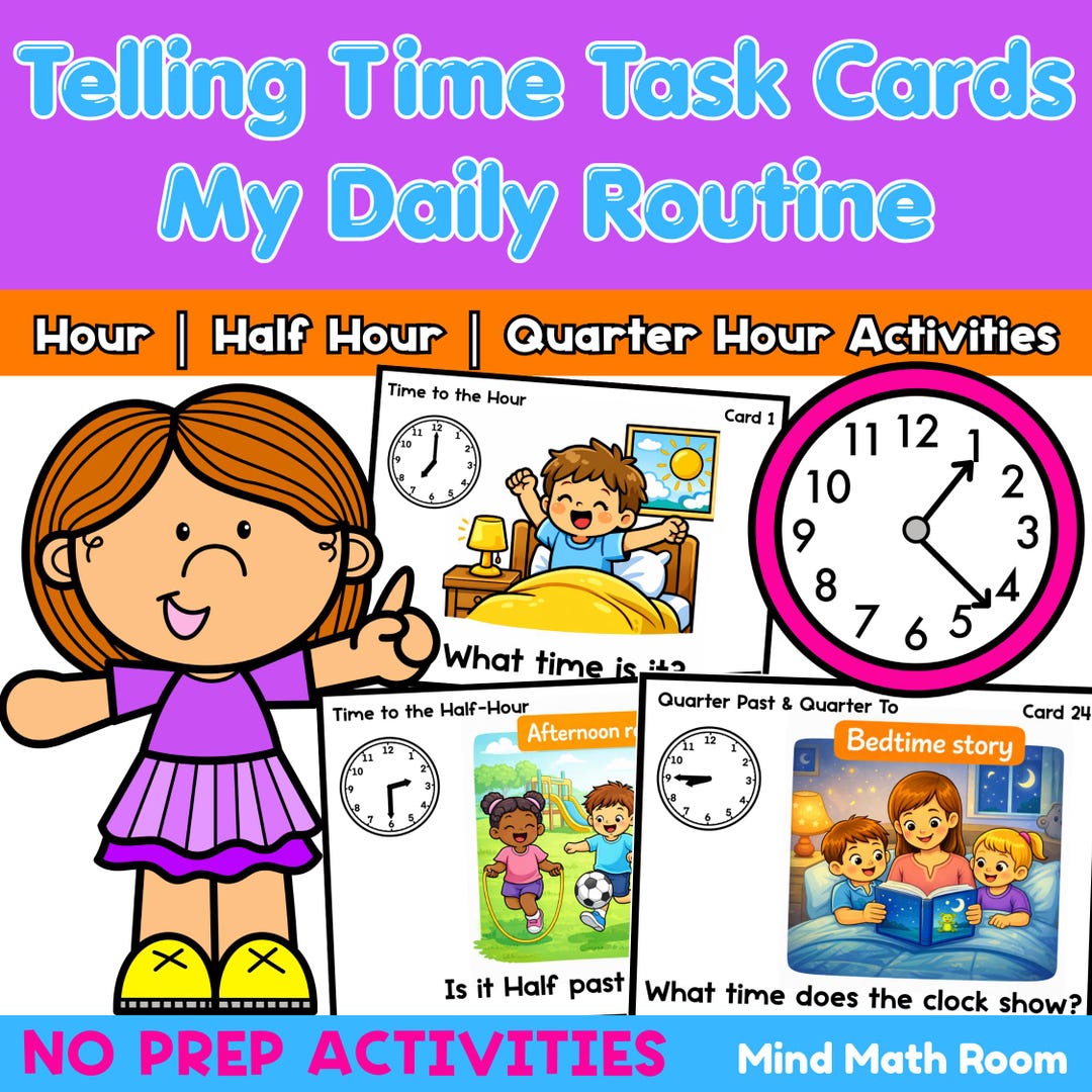 Daily Routine Telling Time Project Time Telling Fun! Daily Routine Activities Task Cards for 1st-2nd Grade ...
