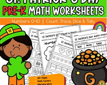 Folhas de exercícios de matemática para o Dia de São Patrício | Números de 0 a 10 para crianças em idade pré-escolar (PDF com modelo)