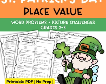 Matemática para o Dia de São Patrício | Problemas de Valor Posicional, 2º e 3º anos (PDF para impressão)