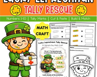 Manualidad matemática del Día de San Patricio: Duende contando del 1 al 10 (PDF imprimible)
