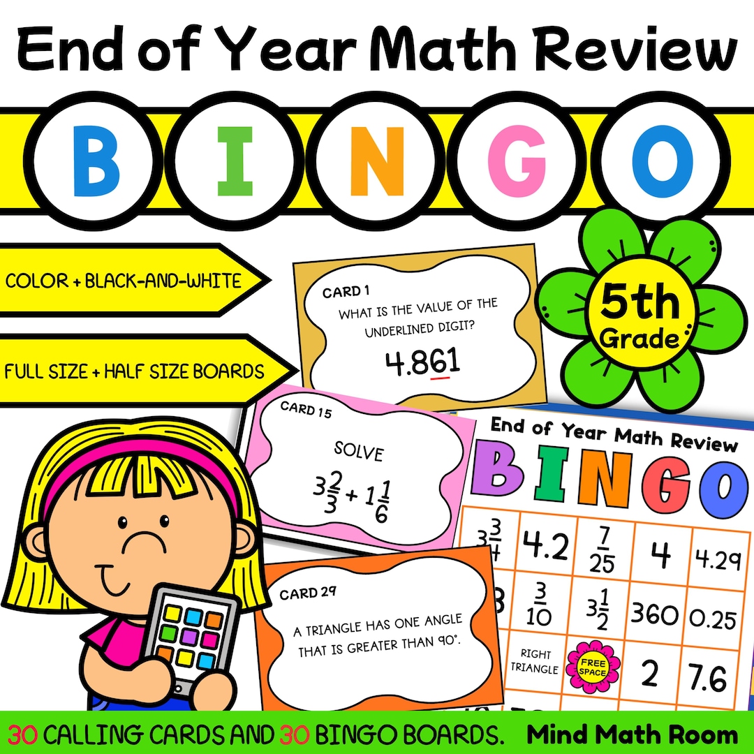 5th Grade Math Bingo Game End of Year Review Printable Math Activity - Etsy