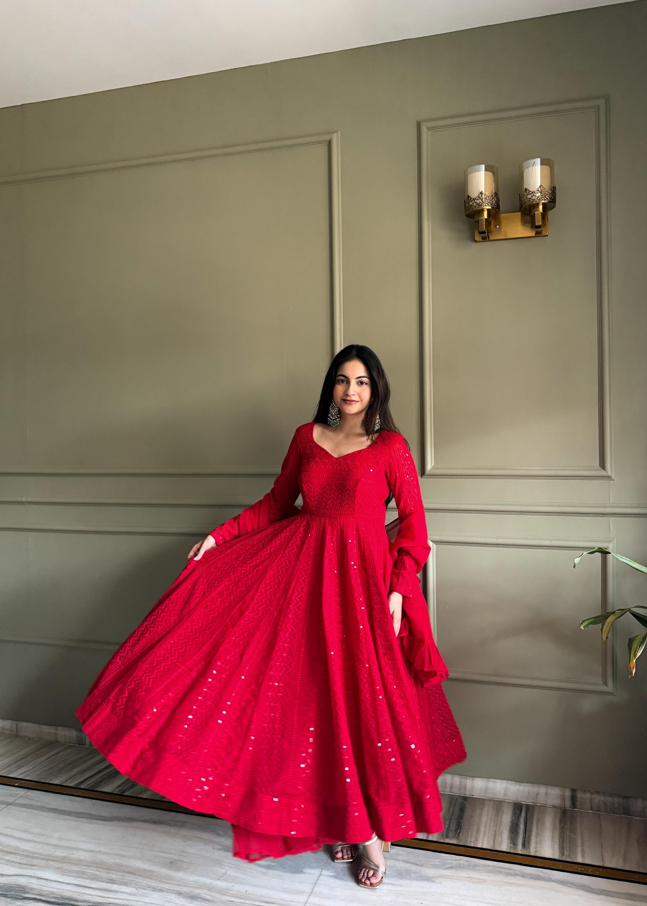 white christmas dresses Orange georjete lucknowi kurti