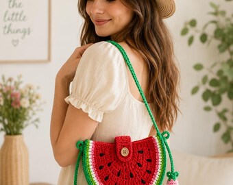 Crochet Watermelon Bag Pattern PDF, Fruit Shoulder Bag, Summer Purse (Digital Download)