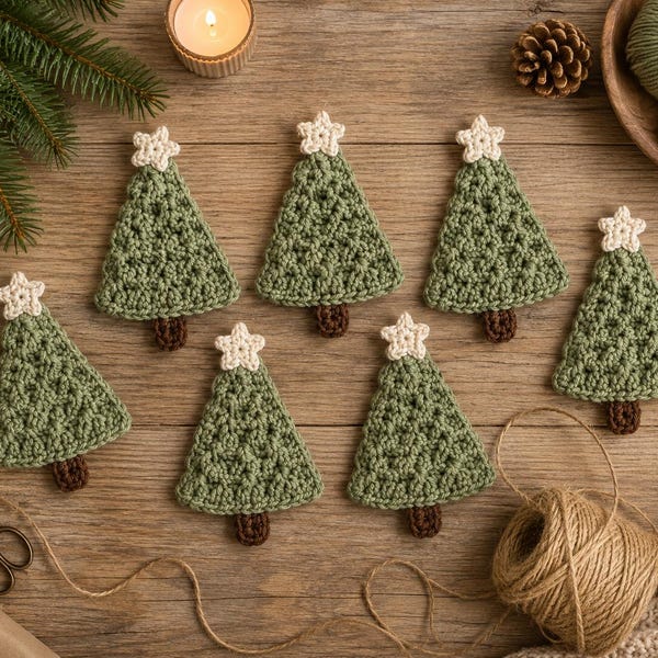 Crochet Christmas Tree Garland Pattern, Jasmine Stitch Christmas Tree Pattern, Christmas Garland Crochet Pattern, Holiday Decor PDF