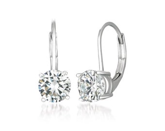 Bridal Wedding Sterling Silver Rhodium Plated Lever Back CZ Earrings
