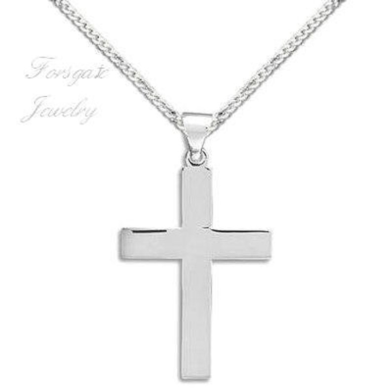 ENGRAVABLE Sterling Silver MEN or WOMEN'S Plain Cross Pendant 3mm Necklace Set 16 18 20 22 24 30 inches. image 1