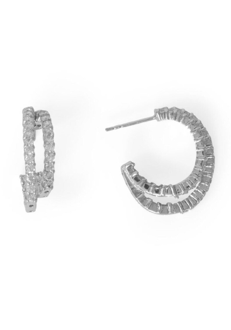 Eclipse Cubic Zirconia Double Hoop Earrings Rhodium on Sterling Silver Eclipse Cubic Zirconia Double Hoop Earrings Rhodium on Sterling Silver