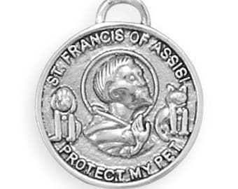 Sterling Silver Oxidized St. Francis of Assisi Charm Animal Dog Cat Pet Collar