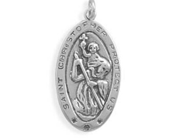 Sterling Silver Oval Saint Christopher Pendant